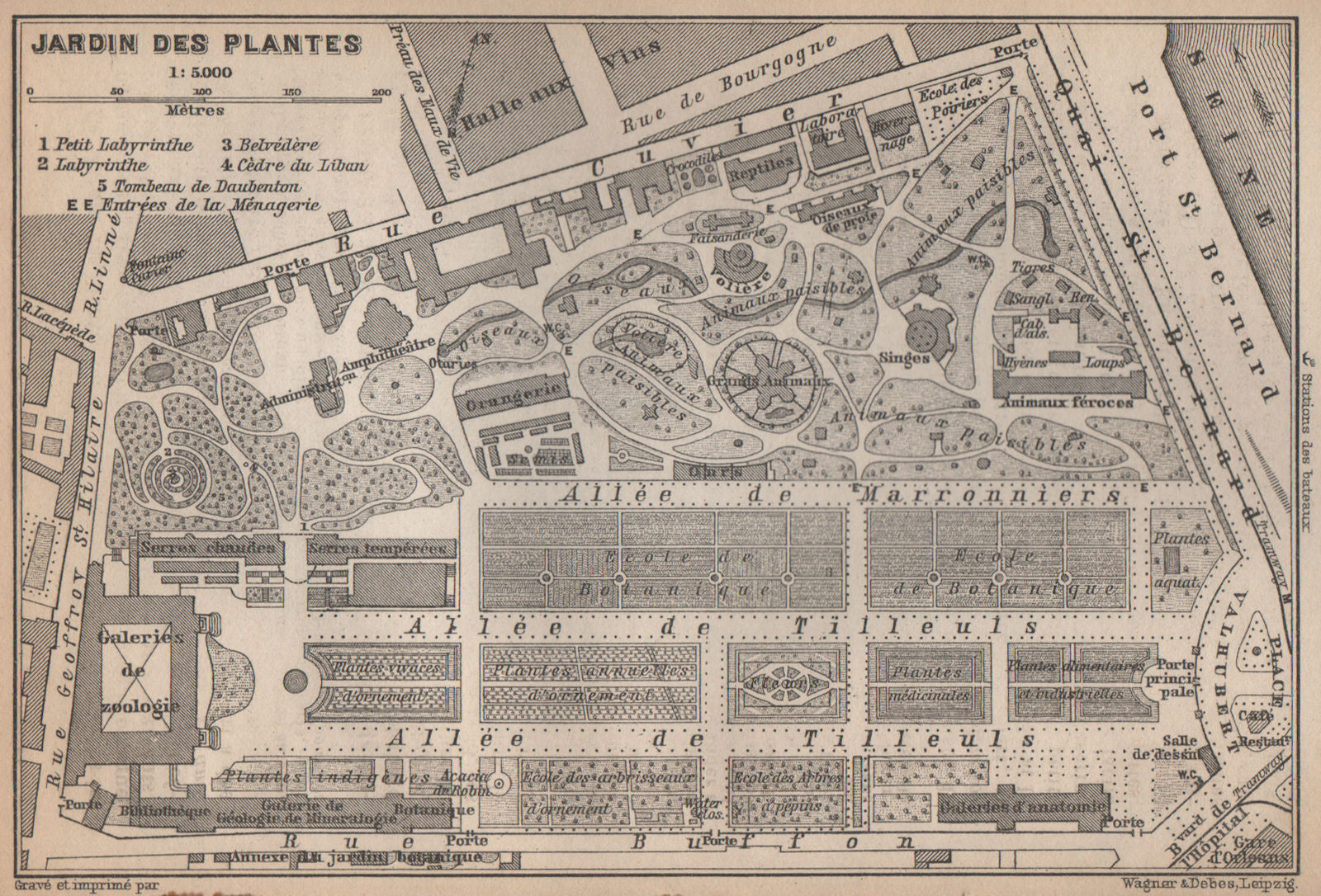 JARDIN DES PLANTES ground plan. Paris 5e carte. BAEDEKER 1898 old antique map